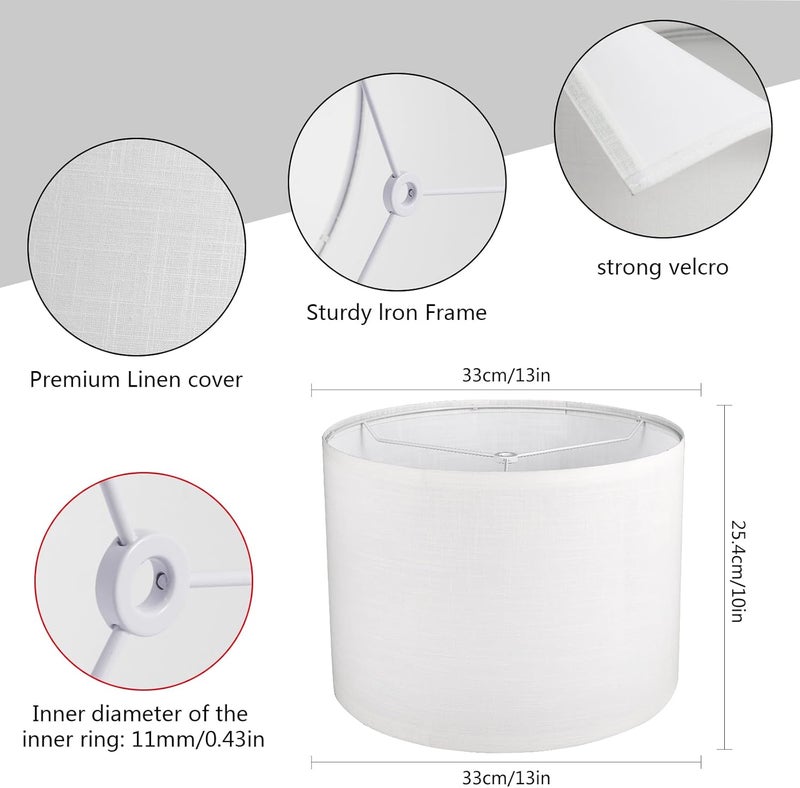 Koorle Drum Lamp shades Set of 2, White Line Lamp Shades for Table Lamps Floor Lamp, 13" Top X 13" Bottom X 10" High Large Fabric Lamp Shades, Easy Assembly Replacement Lampshades - Image 2